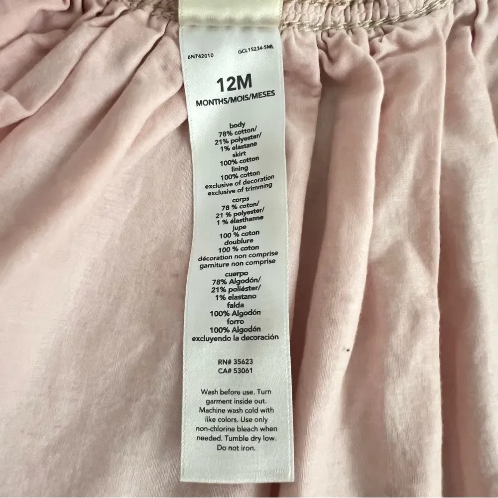 OshKosh B'gosh Denim and Eyelet Overall Dress Size 12 Months Pink